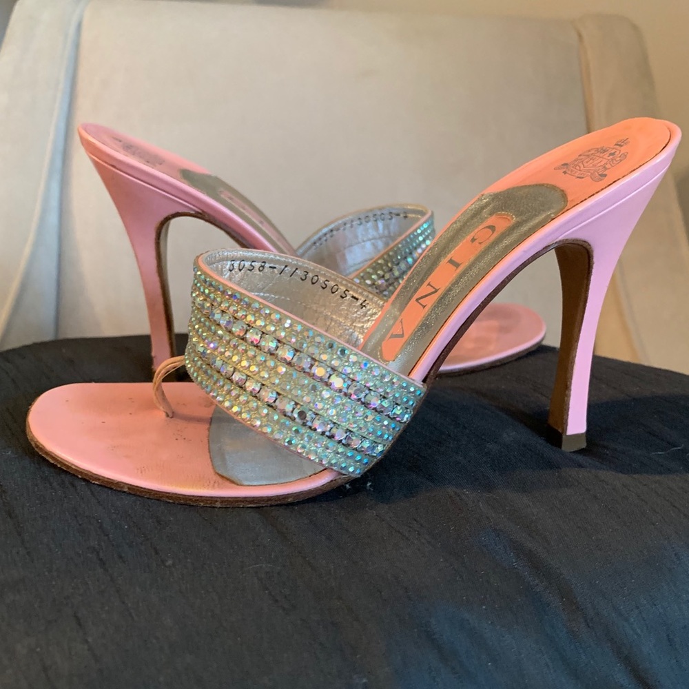 Gina Pink Rhinestone Thong Mules